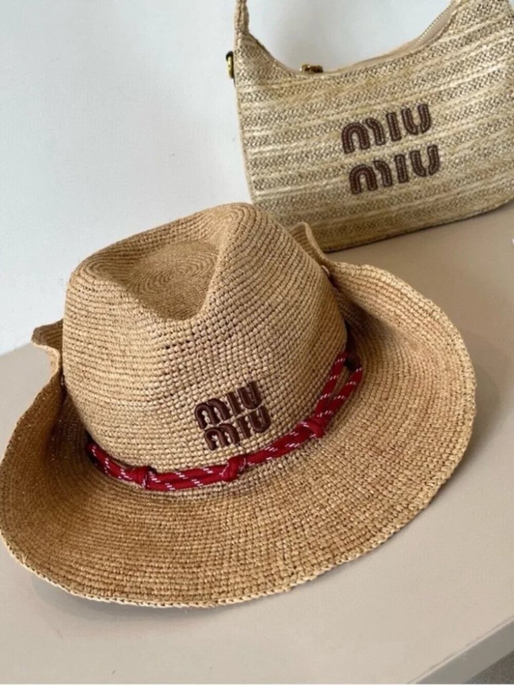 Miu Miu Natural Straw Cowboy Hat with Red Band - Picture 4 of 7
